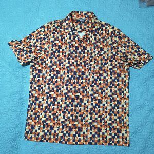 Murano Men's Liquid Luxury Snap Down Burnt Orange Short Sleeve Shirt Sz L 70's